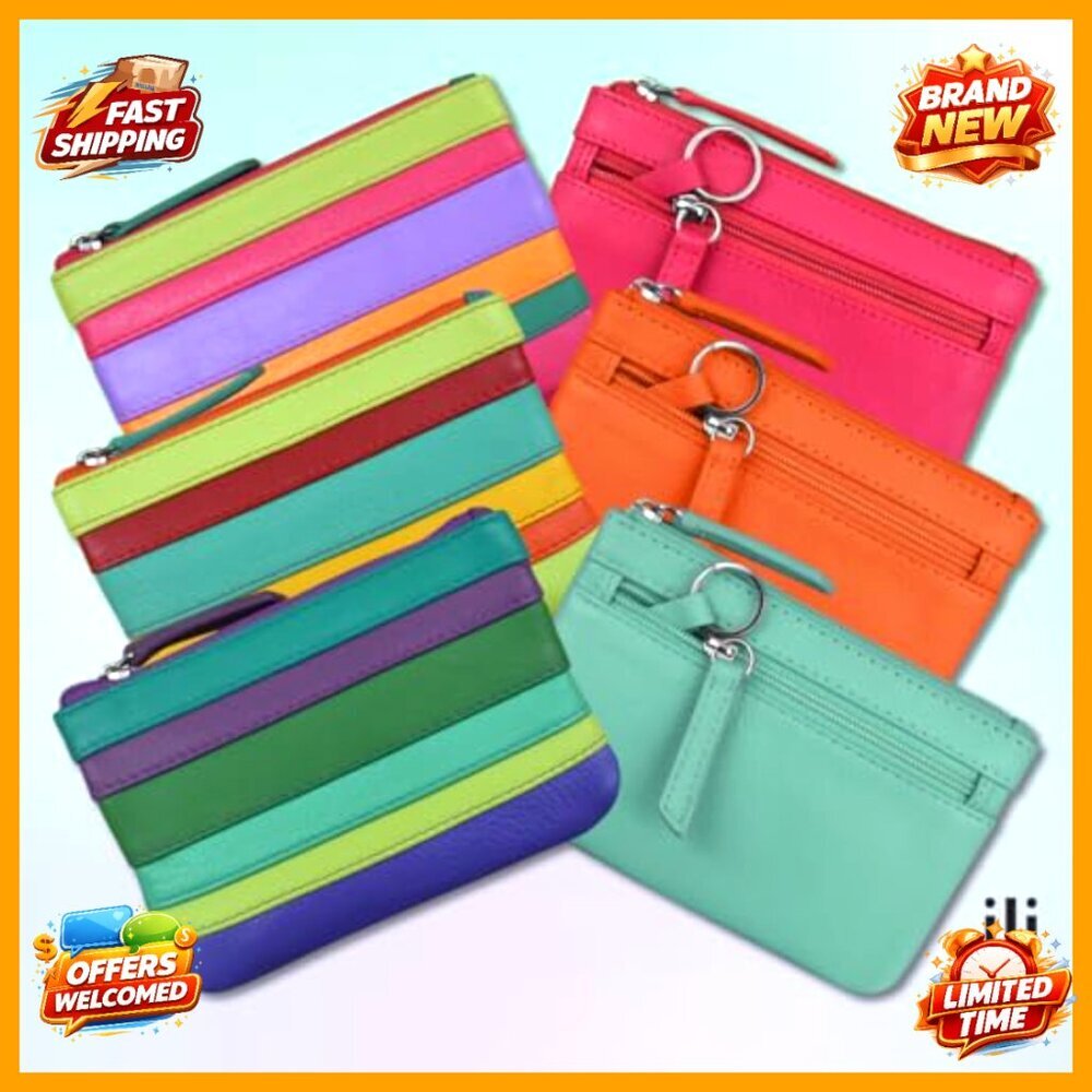 Mini Leather Coin Purse with RFID Protection, Key Ring, Zip Closure - Picture 4 of 5